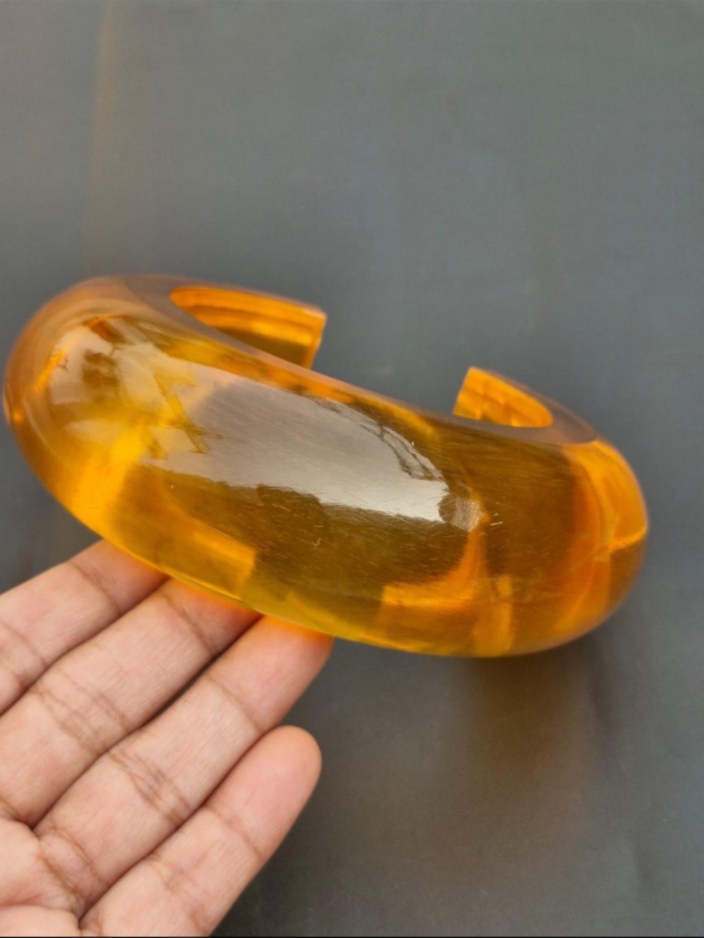 Transparent Citrine Resin Cuff Bracelet Bangle - Amber Yellow - Picture 3 of 7